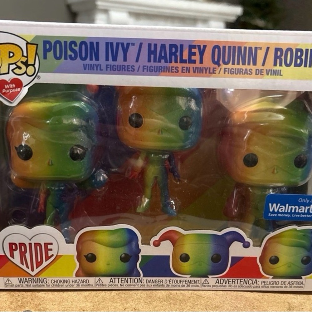 Funko Pride Collection Vinyl Poison Ivy, Harley Quinn, Robin Rainbow Edition